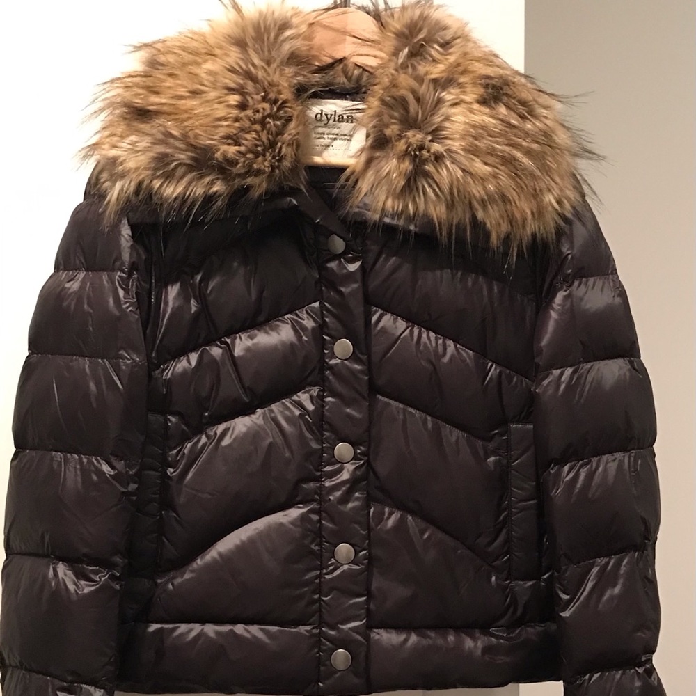 NEW Dylan Puffer Jacket w Faux Fur Collar Black